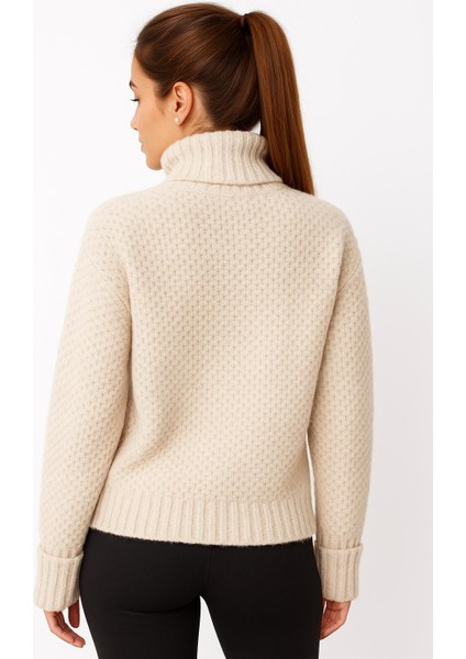 Yumoş Dokulu Balıkçı Yaka Katlamalı Kol Kadın Triko Kazak fiyatları