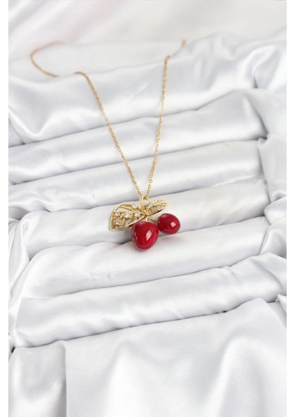 316L Çelik Zincir Yapraklı Kiraz Model Gold Renk Kadın Kolye fiyatları