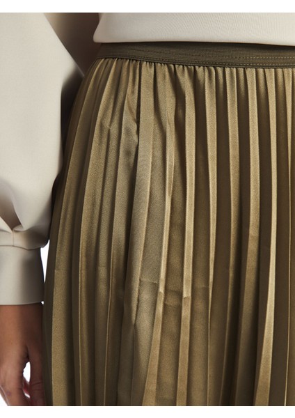 Yeni Sezon Beli Lastikli Saten Kadın Pileli Etek modelleri