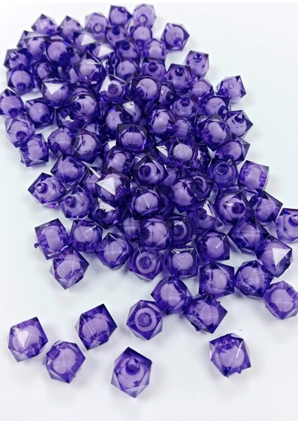 Küp Boncuk İçten Boncuklu Bileklik Çanta Boncuğu 10 mm 50 gr Eflatun - BNC458