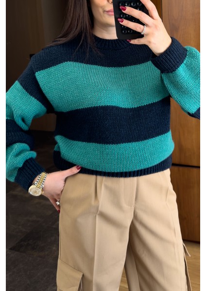 Orj Marka Çizgili Triko Kazak- Yeşil fiyatları