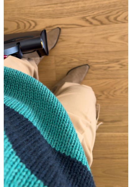 Orj Marka Çizgili Triko Kazak- Yeşil fırsatları