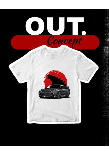R34 Gtr Godzilla Baskılı T-Shirt (Car Series)