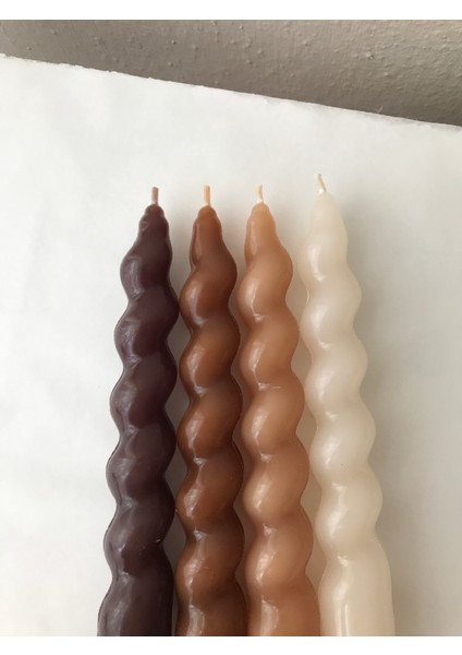 4'lü Kahve Tonları Burgu Şamdan Mum Seti