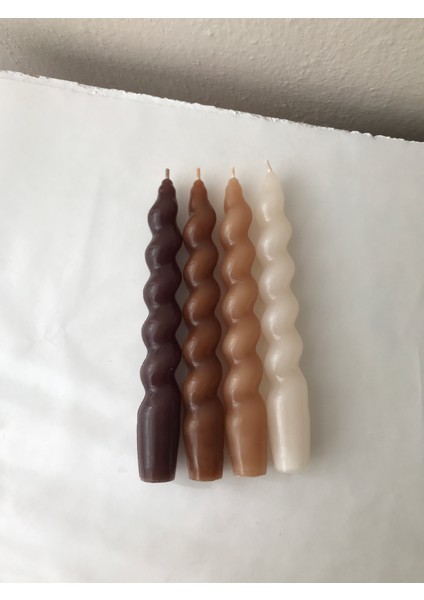 4'lü Kahve Tonları Burgu Şamdan Mum Seti