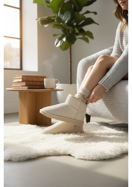 Tofima Krem Poli Taban Içi Tüylü Kısa Bot