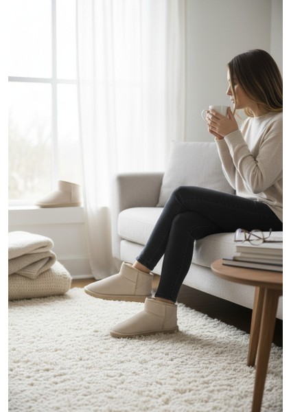 Tofima Krem Poli Taban Içi Tüylü Kısa Bot modelleri