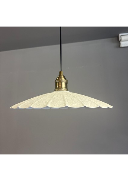 Risso Dokulu Beyaz Metal Büyük Tekli Avize Lale Başlık Rustik Cafe Mutfak Modern Sarkıt Aydınlatma