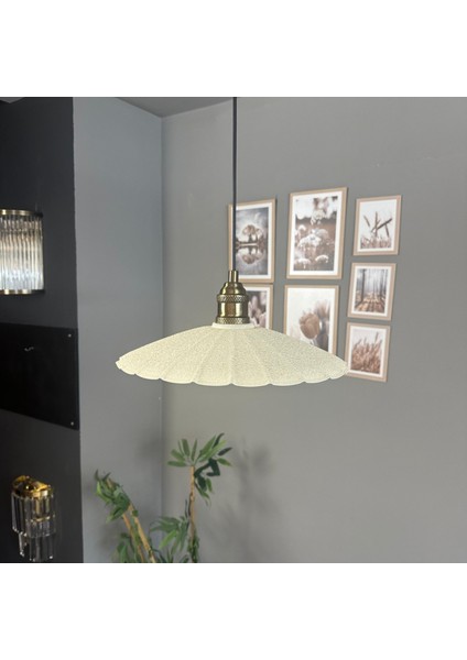 Risso Dokulu Beyaz Metal Büyük Tekli Avize Lale Başlık Rustik Cafe Mutfak Modern Sarkıt Aydınlatma modelleri