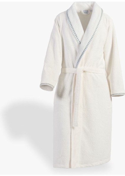 Tria Erkek Bornoz %100 Pamuk Jakarlı Krem-Mint