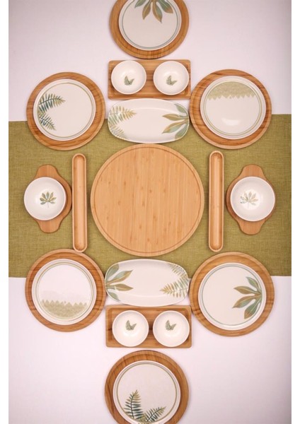 Sage 6 Kişilik 27 Parça Doğal Bambu Porselen Kahvaltı Takımı – Kahvaltı Seti Sunum Seti fiyatları