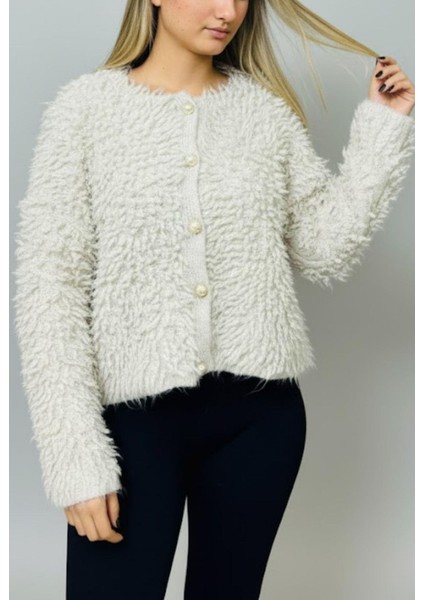 Kadın Bej Düğmeli Hırka – Yumuşak Tüylü Dokulu Sıcak Triko Hırka fiyatları