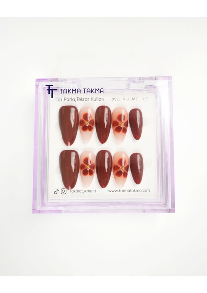 15'li Kahverengi Uzun Badem UBD1513 Tekrar Kullanılabilir El Yapımı Protez Takma Tırnak - Kahverengi-L fiyatları