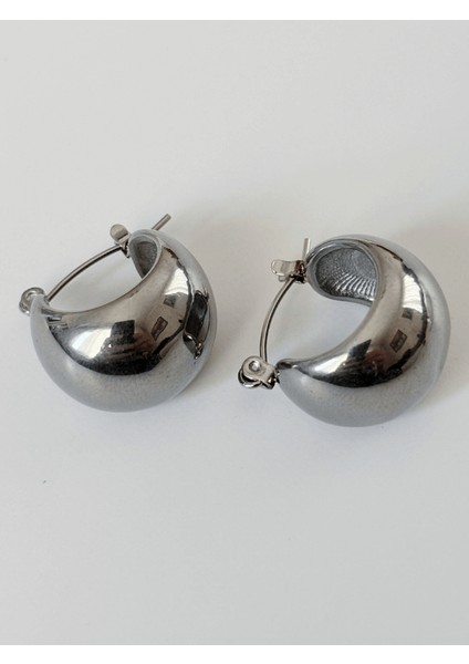 Yassı ve Bombe Şekilli Parlak Silver Küpe