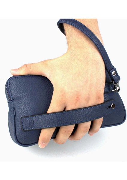 Erkek Lacivert El Çantası Bileklik Kemerli Portföy Çanta El Çantası