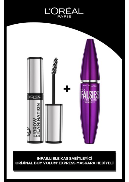 ınfaillible 24H Brow Lamination Şeffaf Kaş Sabitleyici & Maybelline New York Volum' Express Falsies Black Drama Maskara