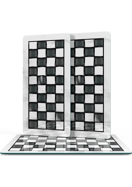 Cam Sunum Servis Tabağı 3'lü Dikdörtgen Set Mackenzie Siyah Beyaz