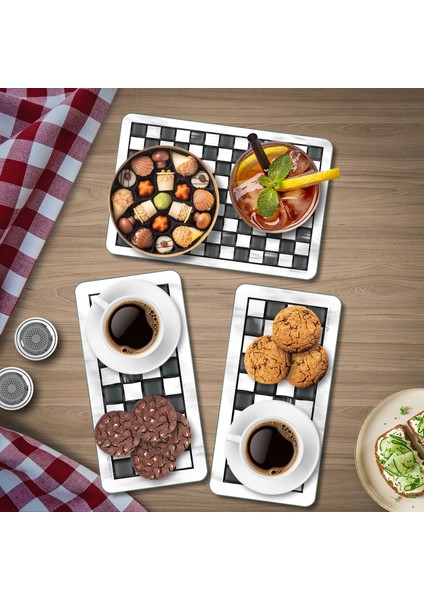 Cam Sunum Servis Tabağı 3'lü Dikdörtgen Set Mackenzie Siyah Beyaz fiyatları