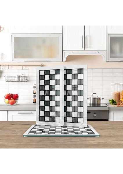 Cam Sunum Servis Tabağı 3'lü Dikdörtgen Set Mackenzie Siyah Beyaz modelleri