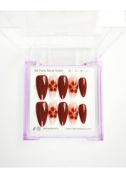 15'li Kahverengi Uzun Badem UBD1513 Tekrar Kullanılabilir El Yapımı Protez Takma Tırnak - Kahverengi-XS modelleri