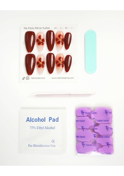 15'li Kahverengi Uzun Badem UBD1513 Tekrar Kullanılabilir El Yapımı Protez Takma Tırnak - Kahverengi-XS fırsatları