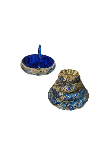 Lüks Pullu Osmanlı Kına Sepeti Takımı- Saks Mavi