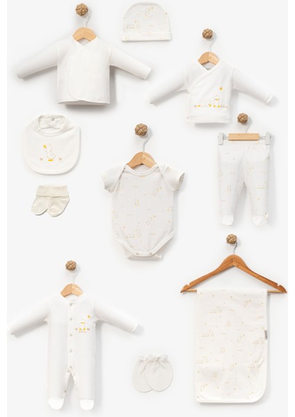 % 100 Coton 10 Lu Hastane Çıkışı Yeni Sevimli Civciv Desenli 10130 Ekru