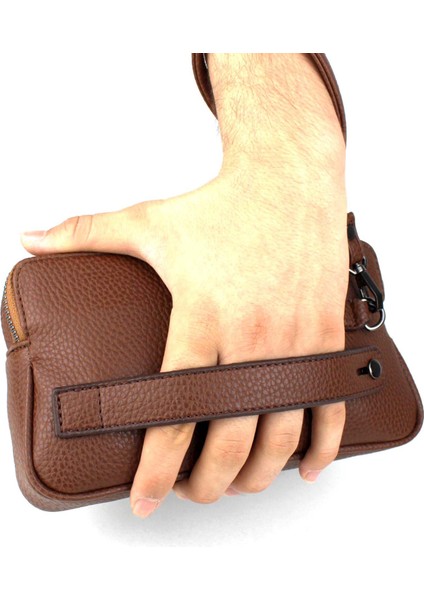 Erkek Taba Renk El Çantası Bileklik Kemerli Portföy Çanta El Çantası