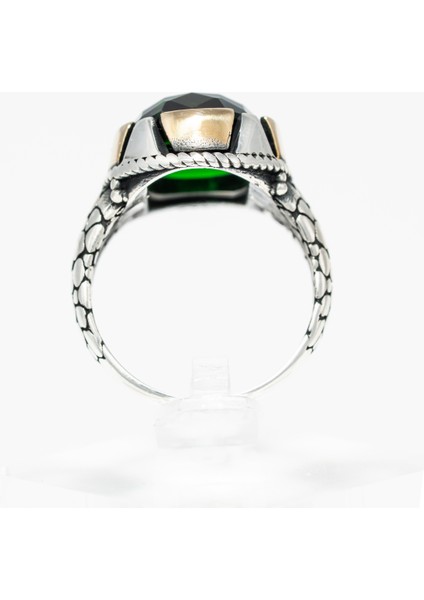 Yeşil Doğal Taşlı 925 Ayar Gümüş Erkek Yüzük – Güçlü ve Modern Bir Duruş fırsatları