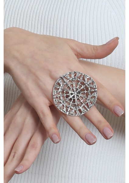 Kadın Antik Gümüş Kaplama Ayarlanabilir Örümcek Ağı Figürlü Yüzük