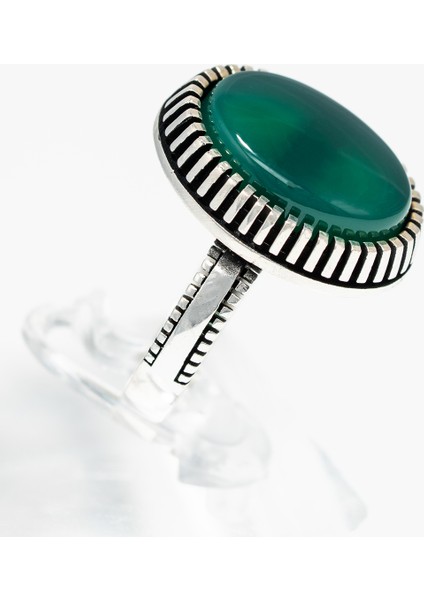 Yeşil Akik Taşlı 925 Ayar Gümüş Erkek Yüzük – Minimal ve Şık Tasarım fiyatları
