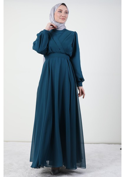 Önü Çapraz Şifon Elbise Petrol fırsatları