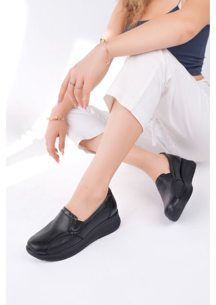 Kadın Hakiki Deri Siyah Kemik Çıkıntısına Özel Ortopedik Ayakkabı