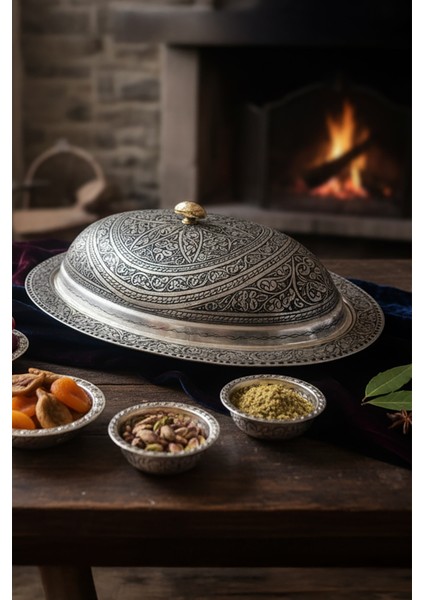 Hünkar Sofrası El Oyması Bakır Servis Tabağı