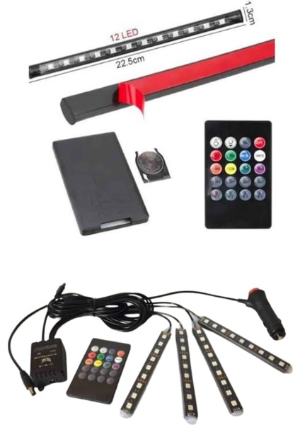 Rgb Işıklı Araç Içi Aydınlatma Kumandalı 12'li LED Işık Renk Değiştirebi - MCT9809-2488 fırsatları