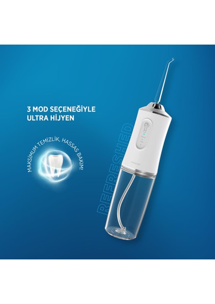 PBS702 Şarjlı Ağız Duşu 3 Modlu 4 Yedek Başlık Ipx6 Su Geçirmez Type-C Şarjlı Beyaz modelleri