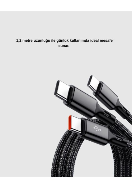 3 Başlıklı Hızlı Şarj Kablosu Metal Alaşımlı Dayanıklı ve Akıllı Çipli - MCT9854-4500 modelleri