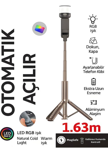 163CM Rgb Işıklı Magsafe Selfie Tripod | Uzaktan Kumandalı, Tek Dokunuşla Açılan Katlanabilir
