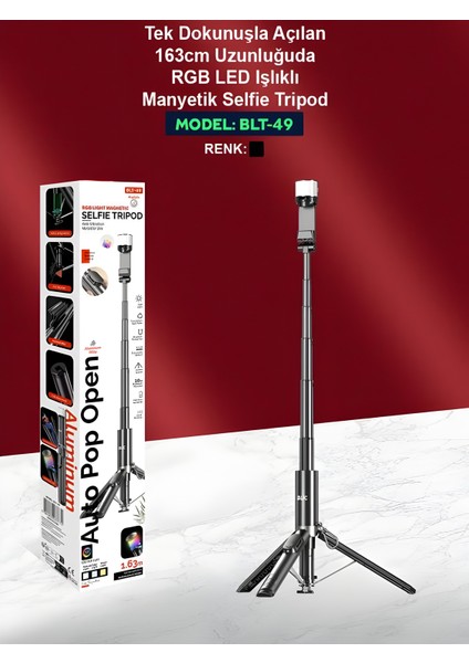 163CM Rgb Işıklı Magsafe Selfie Tripod | Uzaktan Kumandalı, Tek Dokunuşla Açılan Katlanabilir indirimleri