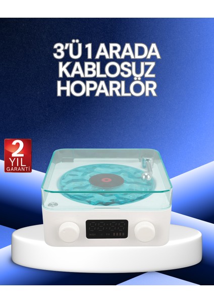 3-1 Kablosuz Bluetooth Hoparlör – Gece Lambalı Saatli Retro Tasarım - MCT2659-3682