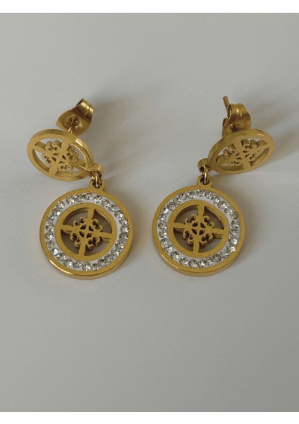 Ortası Çiçekli ve Küçük Taşlı Sallantılı Gold Küpe fiyatları