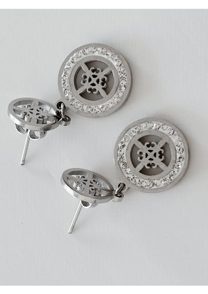 Ortası Çiçekli ve Küçük Taşlı Sallantılı Silver Küpe