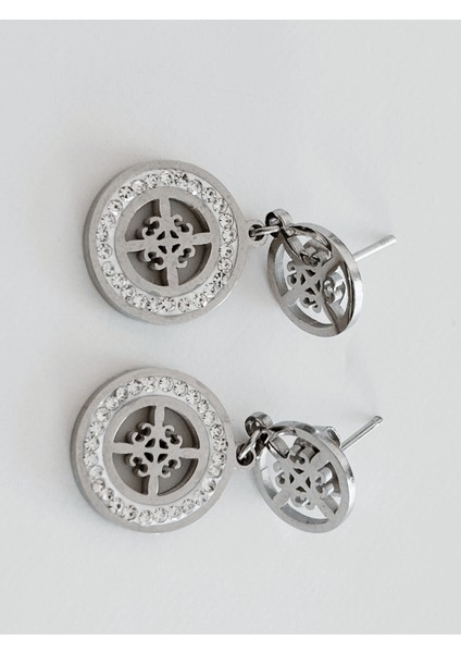 Ortası Çiçekli ve Küçük Taşlı Sallantılı Silver Küpe modelleri