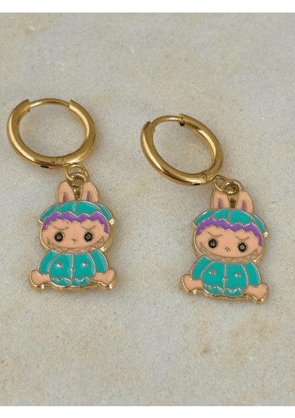 Mavi Renkli Labubu Gold Küpe