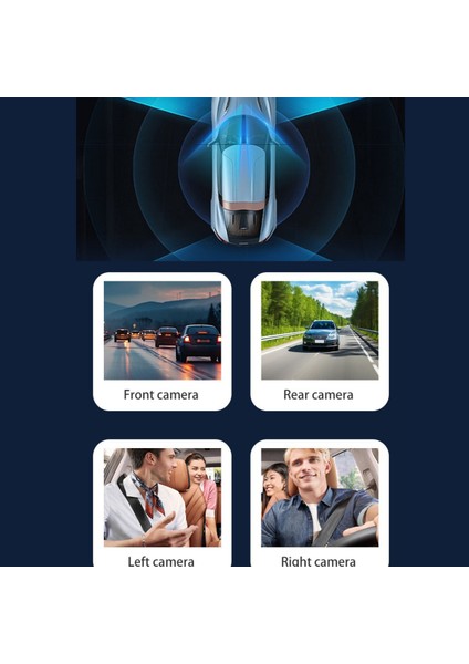 4 Kanallı Araç Içi Kamera | 4 Kamera Aynı Anda Kayıt | 360° Kayıt Açısı | Gece Görüşü, 2" IPS Ekran