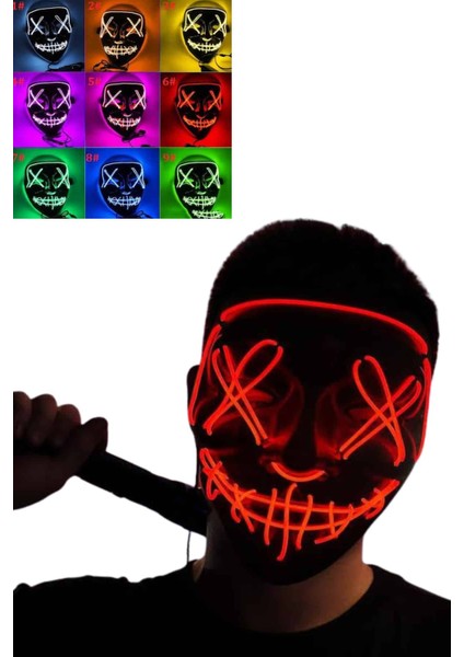 LED Işıklı Neon Maske Cadılar Bayramı Maskesi Korkunç Korku Maskesi - MCT3501-4538 fiyatları