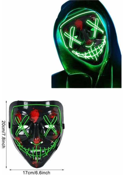 LED Işıklı Neon Maske Cadılar Bayramı Maskesi Korkunç Korku Maskesi - MCT3501-4538 indirimleri