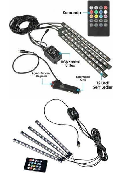 Araç Içi Ayak Altı LED 12 LED Işık Sese Müziğe Duyarlı Rgb Işıklı Aydın - MCT1050-9358 modelleri