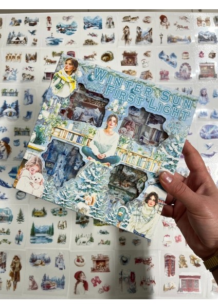 Mevsimler Serisi Kış Masalı Temalı 4 Bölüm 100 Yaprak 484 Adet Kutu Şeffaf Sticker Seti/etiket/çıkartma