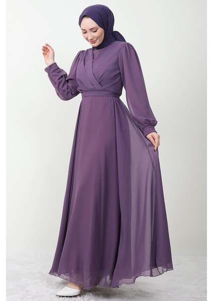 Önü Çapraz Şifon Elbise Koyu Lila fırsatları